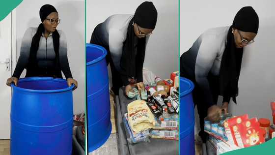 Abroad-based lady loads foodstuff in drum and sends to her family living in Nigeria