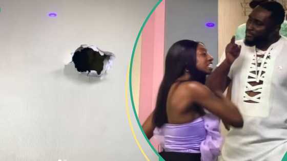 Pere punches a hole into Biggie's wall, almost hits Doyin as they argue: "Let this be the last time"