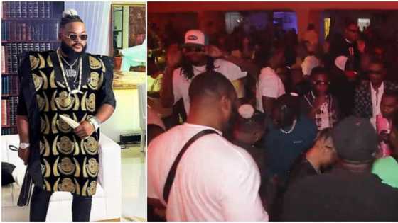 Burna Boy looks on as Whitemoney gets bounced while trying to greet him at Lagos party, fans react to video