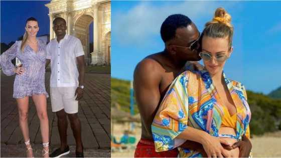 Former Super Eagles star flaunts his Oyinbo wife's huge baby-bump as they expect their first child