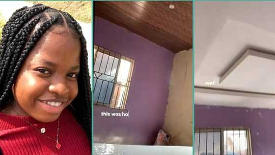 "Landlord go pay you?" Lady renovates rented house with expensive POP ceiling, video causes buzz