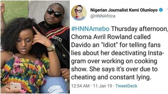 Chioma allegedly calls Davido an idiot for lying to fans about their breakup