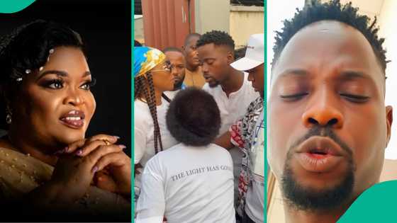 Emotional moment as Allwell's brother prostrates, begs Iyabo Ojo’s forgiveness after viral call-out