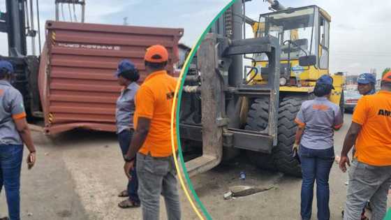 Tragedy as container falls on moving car, kills woman in Lagos