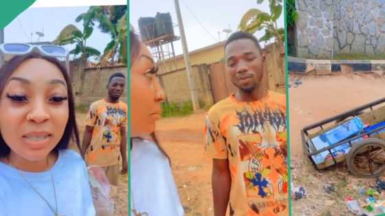 Nigerian lady makes fun of wheelbarrow pusher who tried to woo her, videos him and posts online
