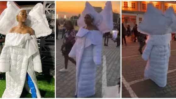 Rapper attends event rocking duvet-inspired ensemble, Nigerians react