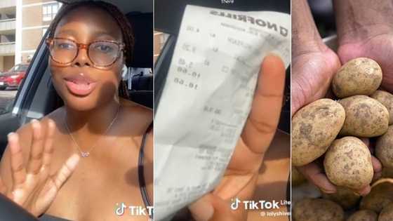 "6 potatoes for N8,000": Nigerian lady living in Canada laments over cost of living, displays receipt in video