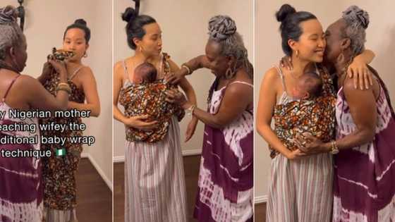 "She is so sweet": Oyinbo lady excited as Nigerian mother-in-law helps her carry baby in video