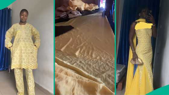 Nigerian lady transforms her late father's outfit into fine dress, video gets attention on TikTok
