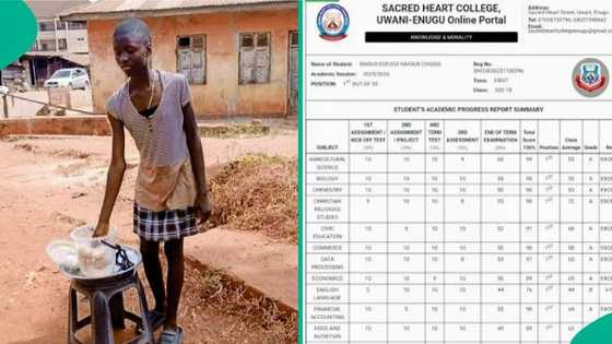 Class teacher leaves honest remark on result of SS3 girl who sells pap on street, photo trends