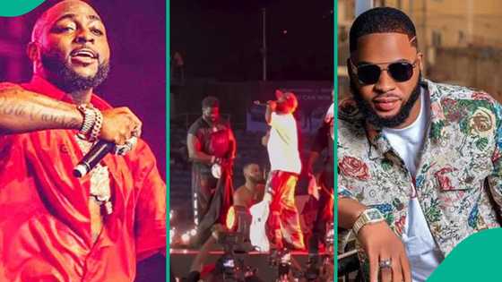 “They mocked me”: Trinity Guy loses composure as he finally meets Davido at Ibadan concert