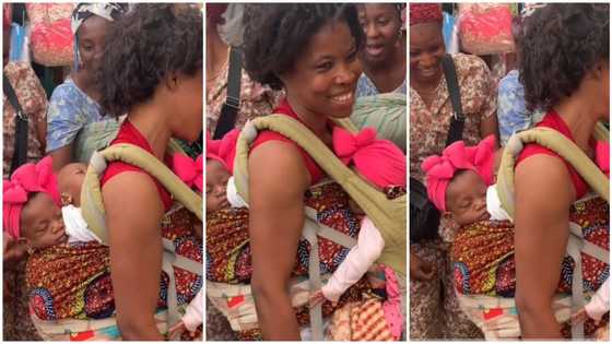 Hardworking mom backs sleeping triplets in market same time, many admires her
