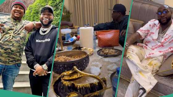 "Money na water": Davido eats plush dinner with Chiefpriest's family, promises his 1st son a gift