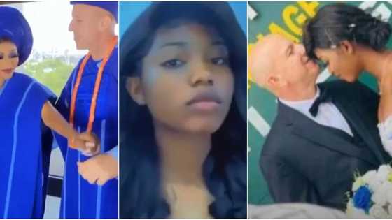 Lady gets married to Oyinbo man her Yahoo boyfriend asked her to speak to on his behalf, cute video goes viral