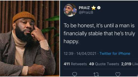 Fans react as singer Praiz claims a man without money is not truly happy