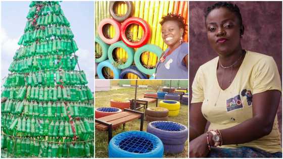Trash to treasure: Nigerian lady converts waste plastic bottles, old tyres into playthings for kids