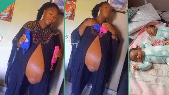 "May this grace locate me": Pregnant mum with large baby bump welcomes twins, shares cute video