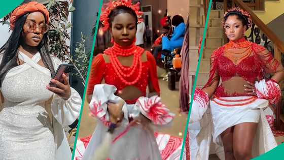 Girl recreates Davido's Chioma's traditional wedding outfit for cultural day, fans rate her: "Great"
