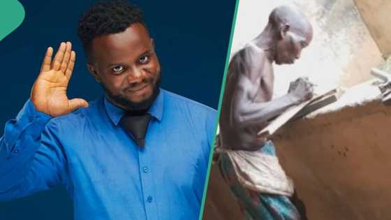 Oga Sabinus searches for old man hustling as carpenter in moving video: "I have N1m for him"