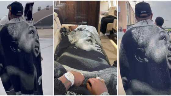 He still loves Chioma: Nigerians react as Davido flaunts customised shawl with Ifeanyi's face printed on it