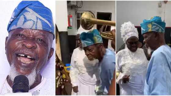 "This man fit reach 120": Actor Agbako dances energetically with Iya Rainbow at his 100th birthday celebration