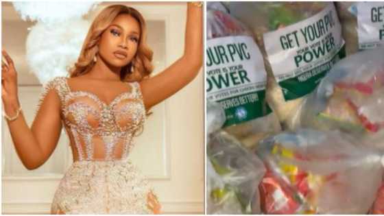Get your PVC: BBN's Tacha campaigns as she shares rice, oil, and other food items to local people