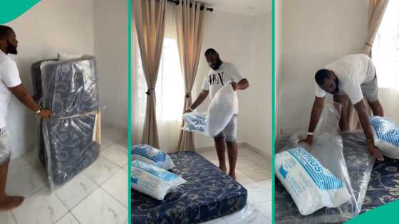 Nigerian man who rented apartment in Lagos celebrates as he buys mattress and 3 pillows