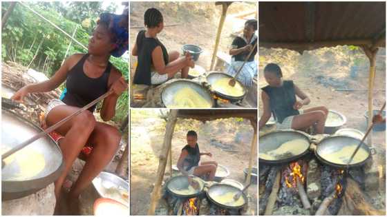 Nigerian lady who fries yellow garri for a living showcases her work in viral photos