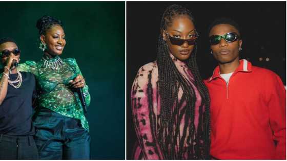 Wizkid & Tems seen together as the diva fumbles him with hugs, clip trends: "Na now she wan dey gum body"