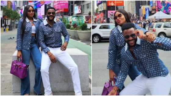 Ebuka and wife rock matching denim jackets as they storm Manhattan after end of BBN Reunion, fans gush