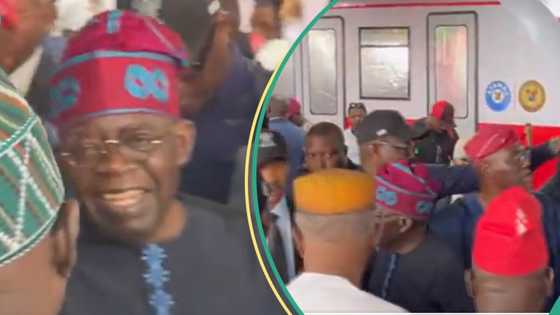 Celebration as Tinubu arrives Ikeja for commissioning of Red Line rail project, video emerges