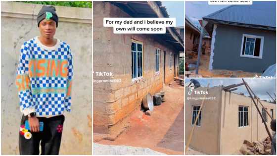 Nigerian man makes it in life, rebuilds father's house, changes roof & repaints structure with cool colours