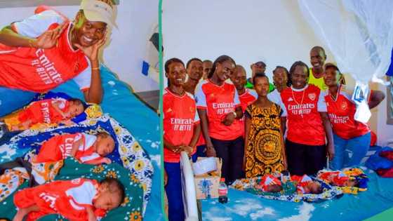 Fans storm hospital as woman delivers triplets and names them after 3 Arsenal players, photos emerge