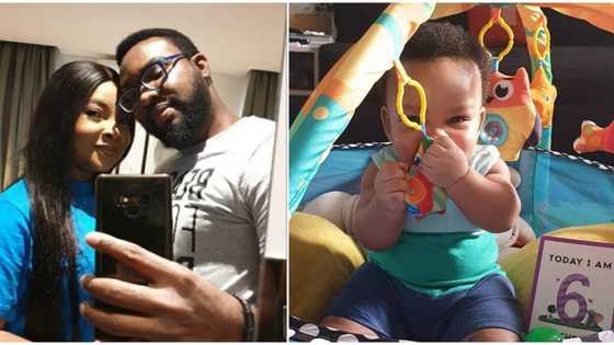 Actress Linda Ejiofor's hubby, Ibrahim Suleiman, makes fun of their baby for refusing to eat properly