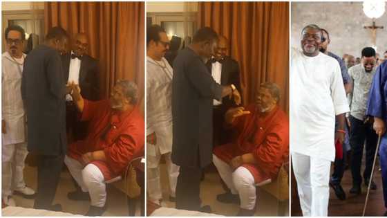 Sacred moment as Kanayo O Kanayo pays homage to veteran actor Pete Edochie with unique greeting, video trends