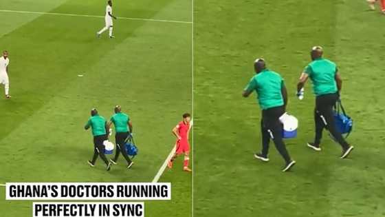 "Have they been practising before?" Reactions as two Ghanaian doctors jog into football field in sync