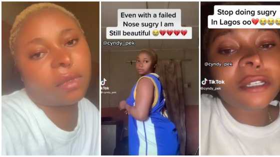 “I’m in Great Pain”: Nigerian Lady Weeps After Failed Nose Surgery, Shares What Her Face Looks Like Now