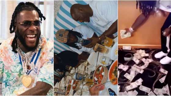 Burna Boy at 30: Singer decorates dance floor with hard currencies as he parties with friends