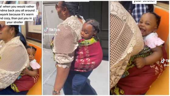 "See her smile": Nigerian grandma causes stir in America as she carries baby on her back with wrapper in video
