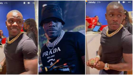 DaBaby splashes dollar notes on shoes and wears as he goes shopping in Lagos after forgetting his bags in US
