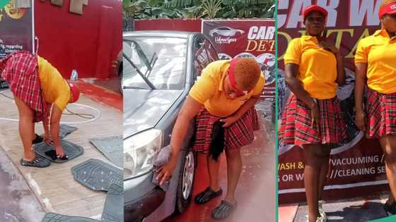 Nigerian lady launches all-girls car wash in Uyo, flaunts her pretty workers in short skirts