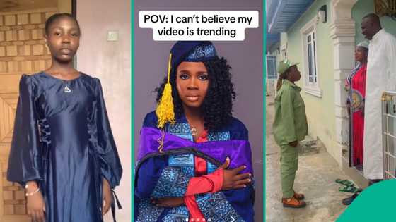 Young lady salutes and embraces parents in her NYSC uniform, they pray for her