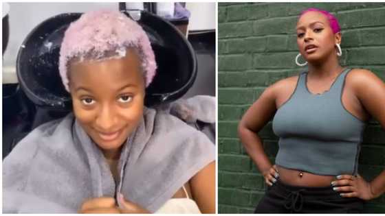 DJ Cuppy pampers her short pink hair as she visits salon for the first time in 5 years