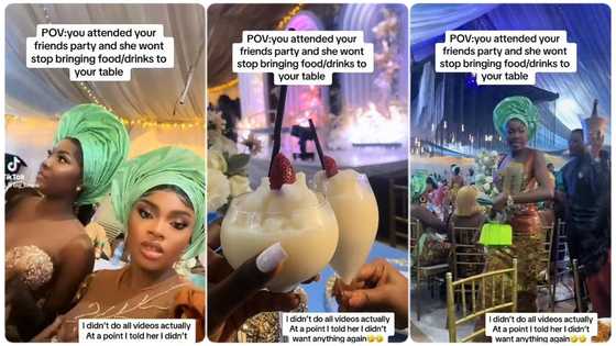 “Wetin we dey find”: Nigerian lady shares the lavish wedding of friend she attended with plenty food