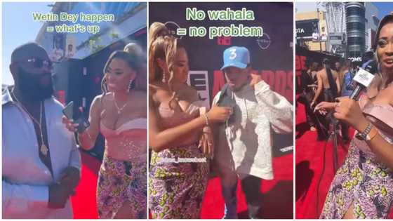 "Chance na Agege boy": Reactions as presenter makes US celebs speak pidgin on BET red carpet, video goes viral