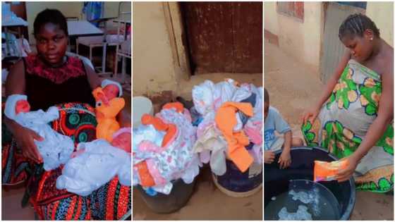 "She needs washing machine": Mum of newborn triplets washes babies' clothes before delivery in emotional video