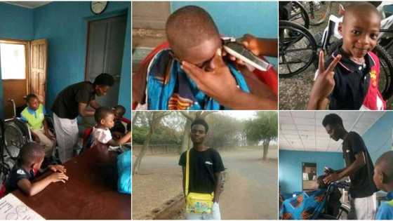 Young Nigerian barber shows love to orphans by giving them free haircuts, many react to adorable photos