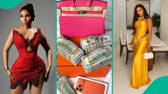 Mercy Eke flaunts over N100M in cash, Hermès Birkin, iPhone 17 gift from her man after birthday