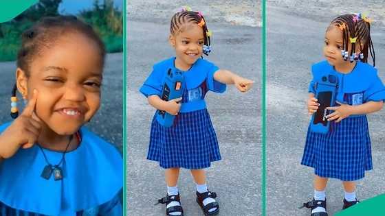 Neat little girl in school uniform trends online as netizens gush over her beauty, video goes viral