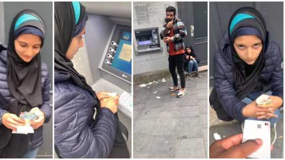 Kind man surprises female beggar at ATM stand, gives her his credit card to use as she likes, video goes viral